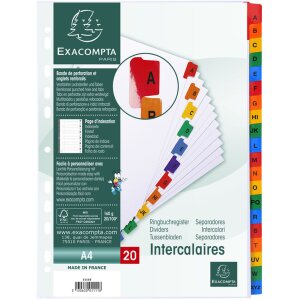 Intercalaires imprimés carton blanc 160g onglets renforcés couleur 20 pièces A4 blanc