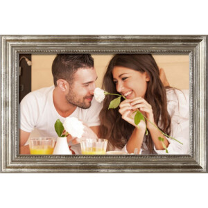 Cadre en bois antique 24 x 30 cm argenté verre miroir