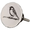 Clayre & Eef 62343 Bouton de porte Ø 4 cm Blanc Noir Céramique Oiseaux Rond