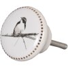 Clayre & Eef 62344 Bouton de porte Ø 4 cm Blanc Gris Céramique Oiseaux Rond