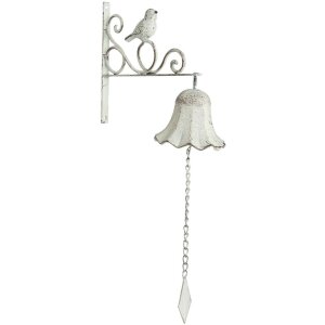 Sonnette de porte shabby blanche avec oiseau