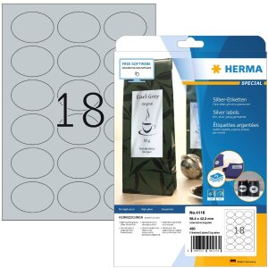 Étiquettes A4 argentées 58,4x42,3 mm ovales...