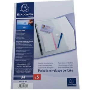 5 pochettes perforées en PP avec fermeture velcro - A4