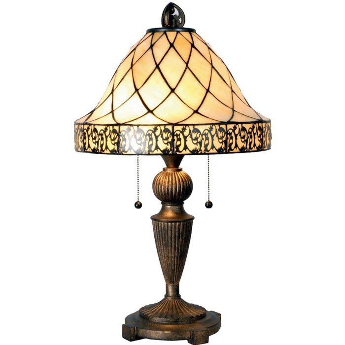 LumiLamp 5LL-5408 Lampe de table Tiffany Ø 36x62 cm Beige Marron Verre Triangle