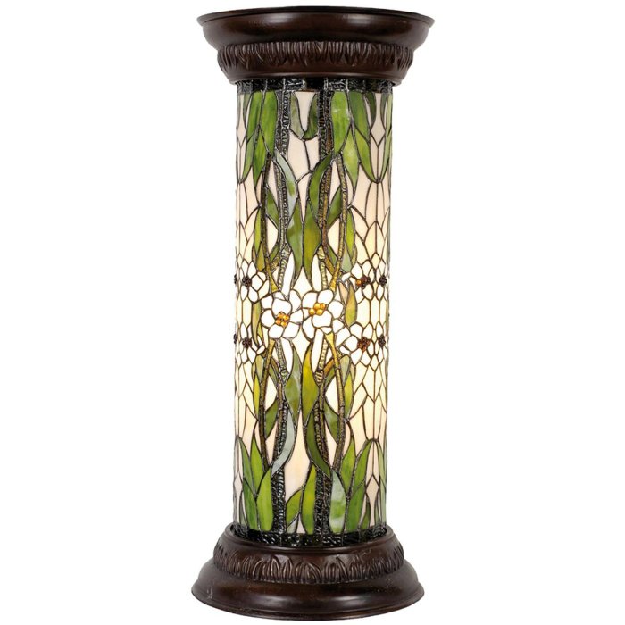 LumiLamp 5LL-5539 Colonne Tiffany Ø 31x78 cm Vert Blanc Verre Rond Fleurs