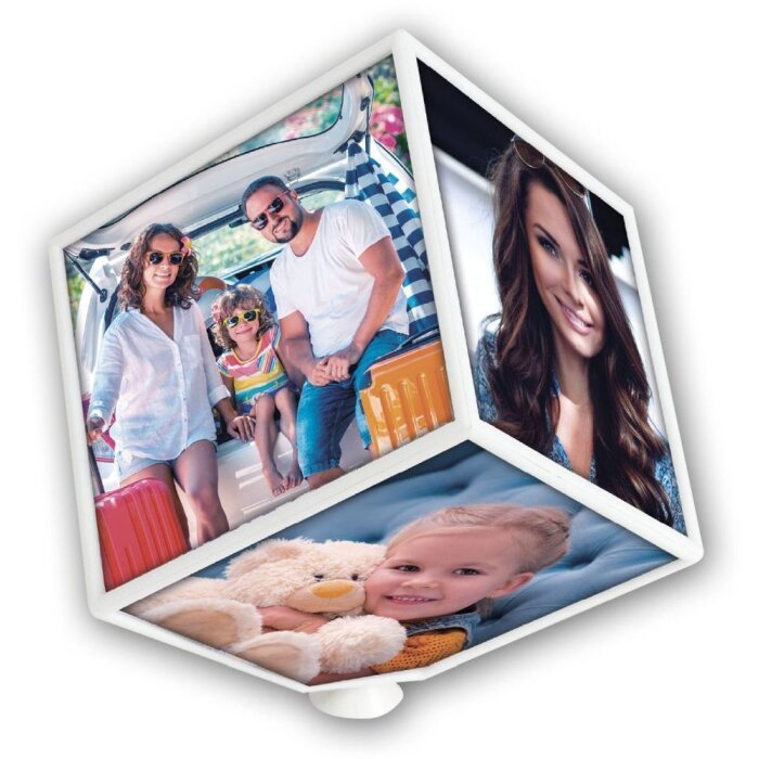 Cube photo rotatif 15x15 cm blanc