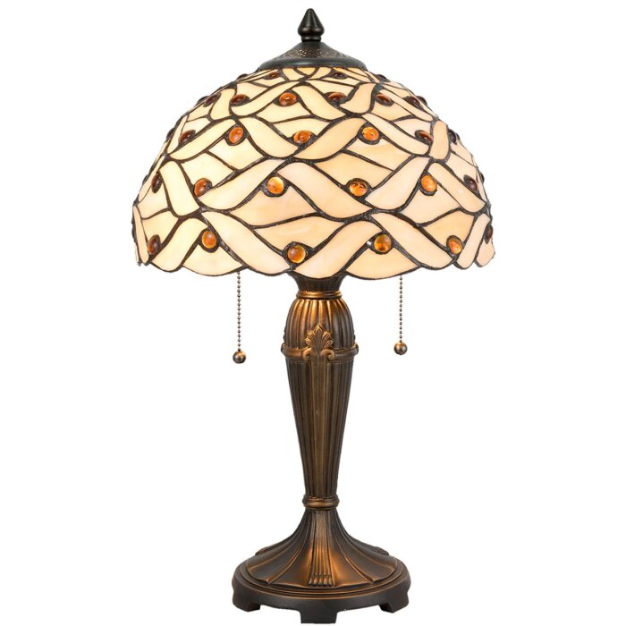 LumiLamp 5LL-5181 Lampe de table Tiffany Ø 30x50 cm Beige Marron Verre demi-cercle