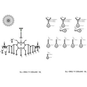Lustre Clayre & Eef 5LL-CR63 - 18-lumière 64xØ 120 cm 18x E14-40w transparent