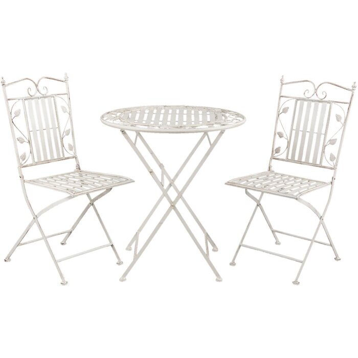 Table avec 2 chaises Clayre & Eef 5Y0385 - Ø 70x77 cm - 40x52x93 cm (2) distressed blanc