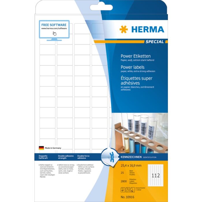 Herma SPECIAL Étiquettes de puissance A4, 25,4 x 16,9 mm, blanches, extrêmement adhésives, en papier