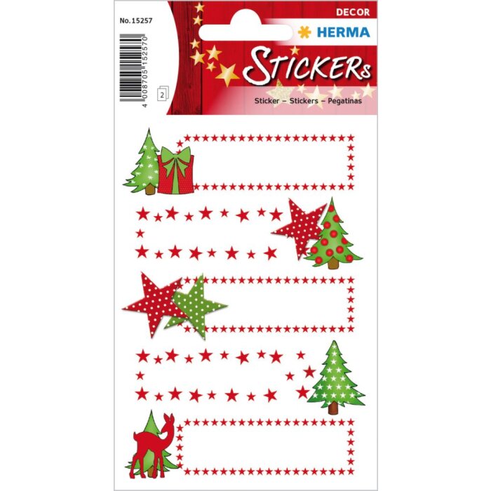 Herma DECOR Autocollants cadeaux étoiles + sapin, mica