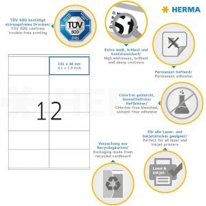 Étiquettes Premium A4, blanches 105x48 mm papier mat 6000 pcs.