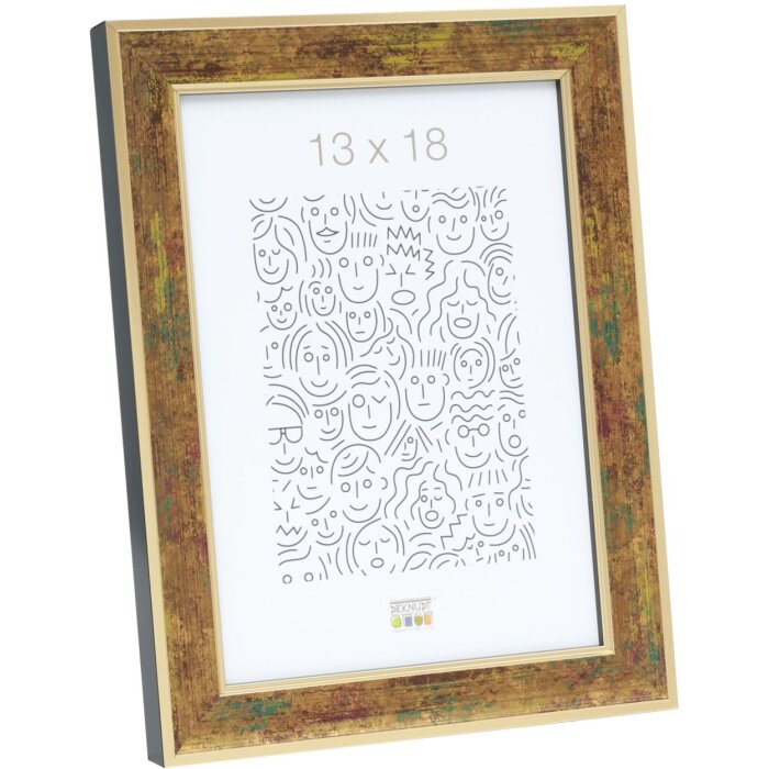 S40JB2 Cadre en bois doré avec des nuances de vert et de rouge foncé 30x40 cm