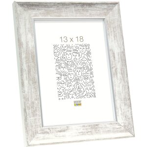 S46EE1 Cadre en bois blanc avec bord argenté 20x30 cm