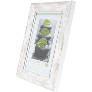 S46EE1 Cadre en bois blanc avec bord argenté 20x30 cm