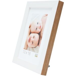 S46JH1 Cadre en bois blanc avec bordure couleur bois 15x20 cm