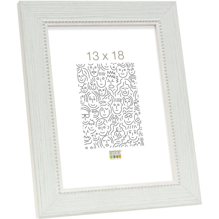 S46KF1 Cadre en bois blanc avec liseré de perles 10x15 cm