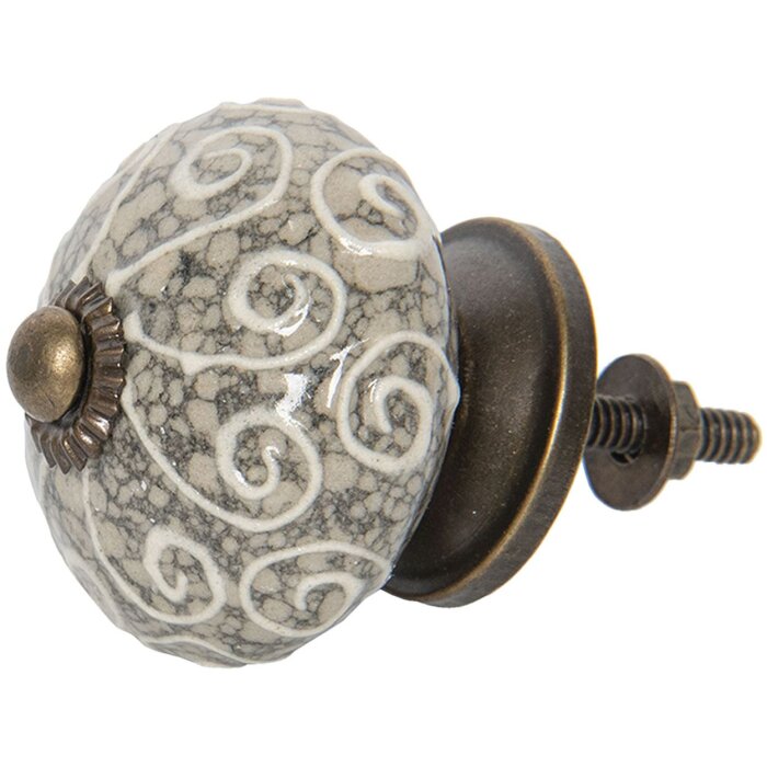 Clayre & Eef 64162 Bouton de porte Ø 4 cm Gris Marron Céramique Ronde
