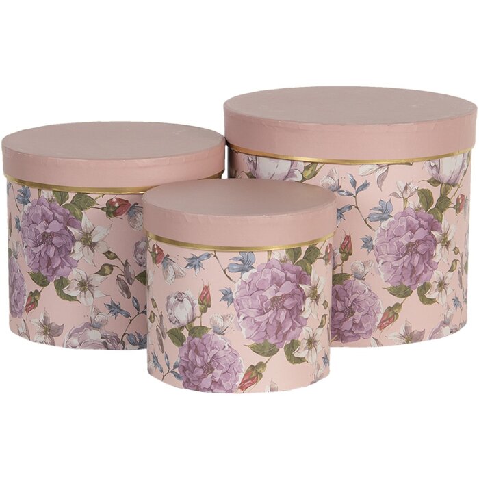 Boîte à chapeau (set de 3 pièces) Ø 20x17 - Ø 17x15 - Ø 14x13 cm rose 64742