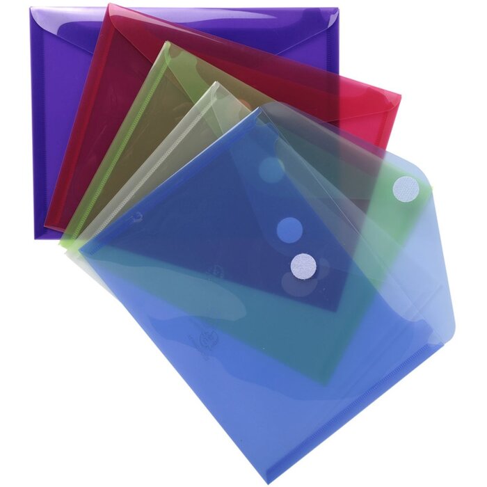 Exacompta Paquet de 5 pochettes pour prospectus avec fermeture velcro PP 200µ 24x18 cm assorties