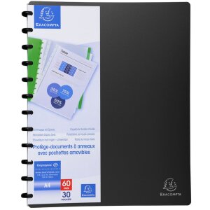Exacompta 86351E Dossier de présentation PP 800µ 30 pochettes 24x32cm DIN A4 noir