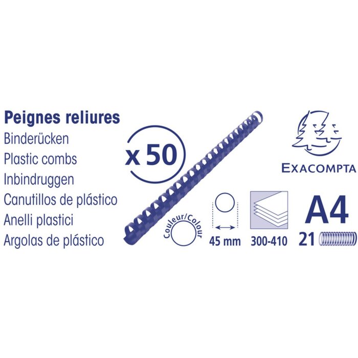 Exacompta 75901E Pack de 50 spirales de reliure 45mm PVC pour DIN A4 Noir