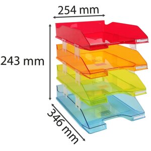 Exacompta Set 4 bacs à courrier COMBO MIDI Linicolor couleurs assorties A4+