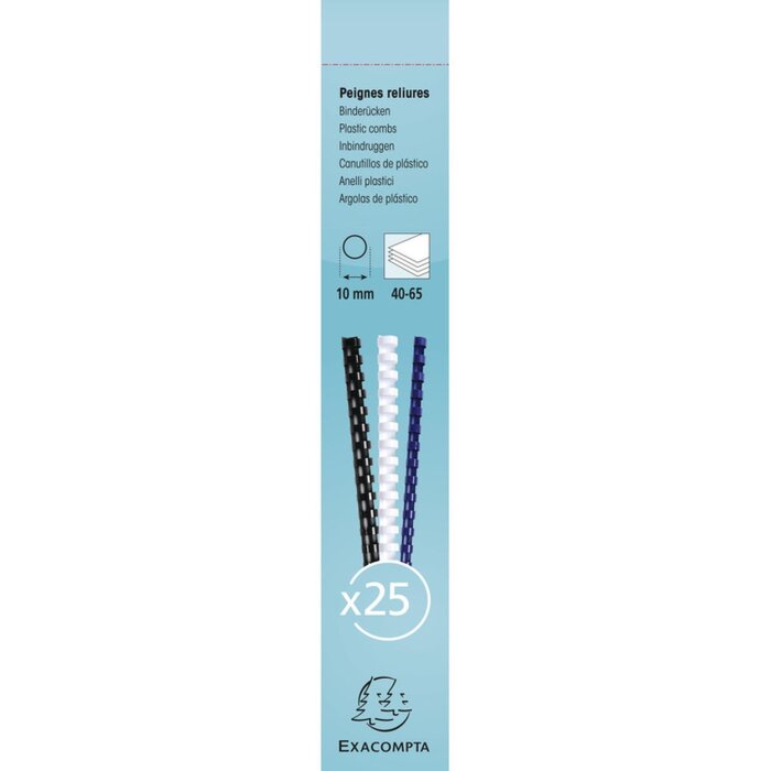 Exacompta Boîte 25 spirales 10 mm PVC pour la reliure DIN A4 Blanc