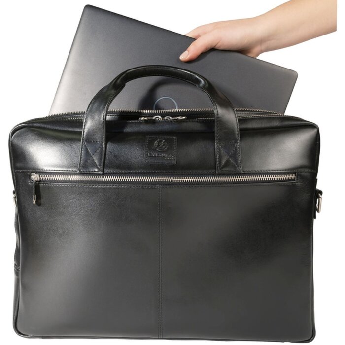 Exacompta Sac à bandoulière pour ordinateur portable 2 compartiments cuir noir Exactive Noir