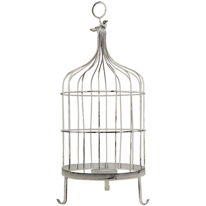 Clayre & Eef 5Y3477 Cage à oiseaux Décoration oiseau blanc Ø 26x61 cm