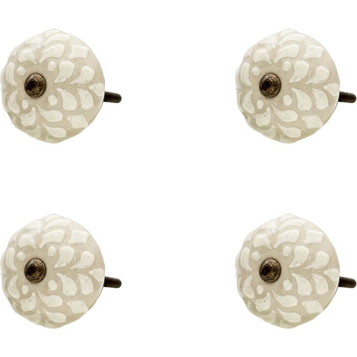 Clayre & Eef 64877 Bouton de porte, set de 4, beige Ø 4x3 cm