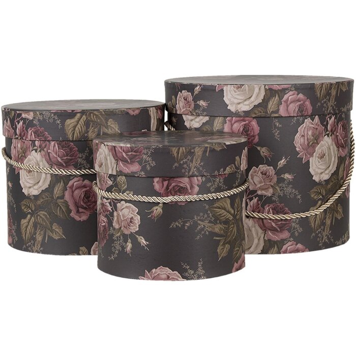 Clayre & Eef 65011 Boîte à chapeau, jeu de 3, noir Ø 23x20 cm
