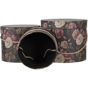Clayre & Eef 65011 Boîte à chapeau, jeu de 3, noir Ø 23x20 cm