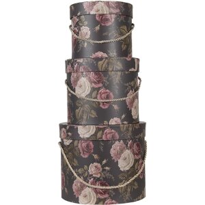 Clayre & Eef 65011 Boîte à chapeau, jeu de 3, noir Ø 23x20 cm