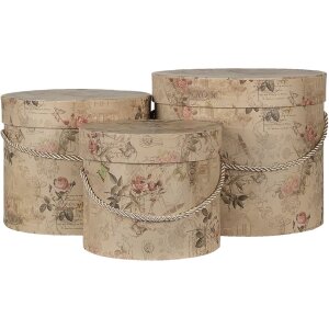 Clayre & Eef 65012 Boîte à chapeau, set de 3, beige Ø 23x20 cm