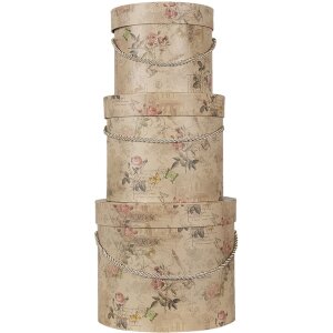 Clayre & Eef 65012 Boîte à chapeau, set de 3, beige Ø 23x20 cm