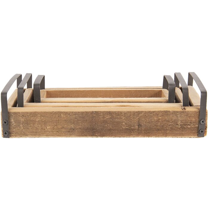 Clayre & Eef Plateau décoratif (set de 3) Marron 35x20x5 - 30x15x5 - 25x10x5 cm