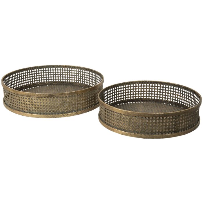 Clayre & Eef Plateau décoratif, set de 2, couleur cuivre Ø 45x10 - Ø 40x10 cm