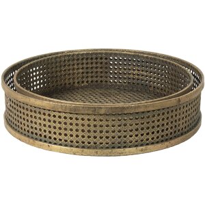 Clayre & Eef Plateau décoratif, set de 2, couleur cuivre Ø 45x10 - Ø 40x10 cm