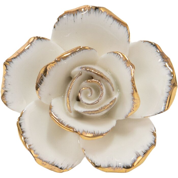 Clayre & Eef 65075 Bouton de porte 5x4x5 cm Blanc - Fleur doré