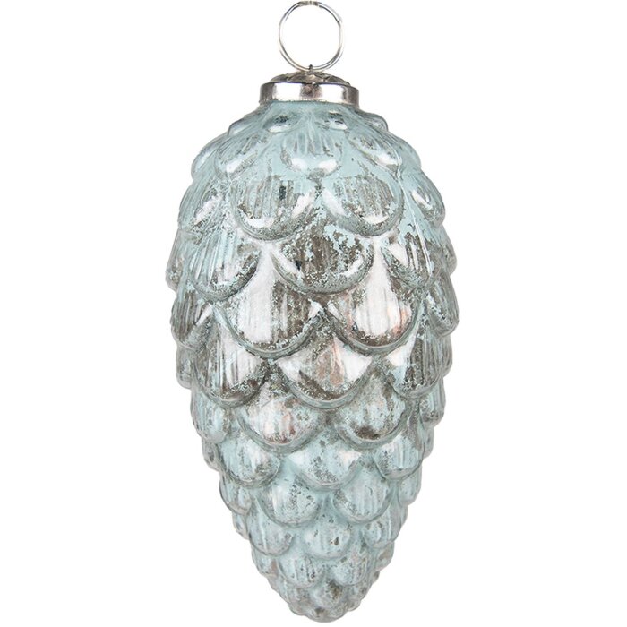 Clayre & Eef 6GL3744 Boule de Noël Ø 8x15 cm Turquoise Boule de Noël