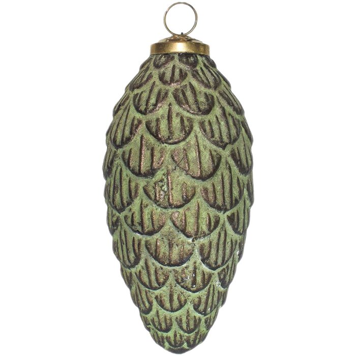 Clayre & Eef 6GL3790 Boule de Noël Ø 7x15 cm Vert - Marron Boule de Noël