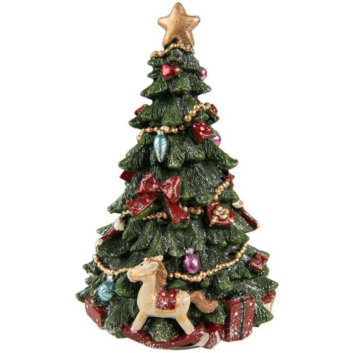 Clayre & Eef 6PR3766 Boîte à musique Arbre de Noël Ø 12x19 cm Vert