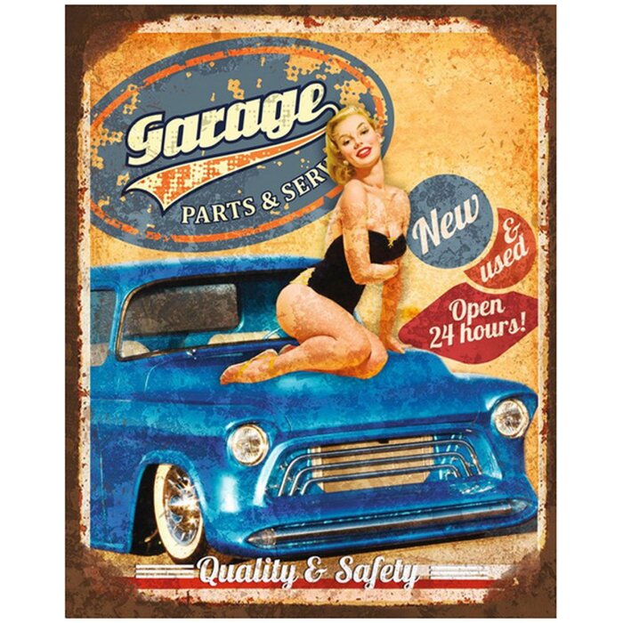 Clayre & Eef 6Y5163 Plaque de texte 20x1x25 cm bleu Garage