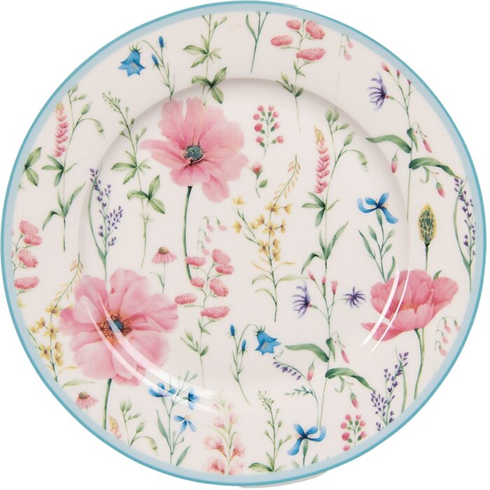 Clayre & Eef PPODP Petite assiette Ø 19x2 cm Blanc - Rose Assiette à déjeuner