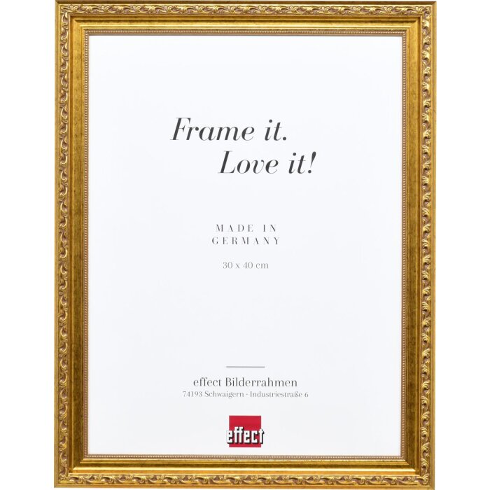 Cadre bois baroque Effect profil 37 or antique 23x70 cm verre normal