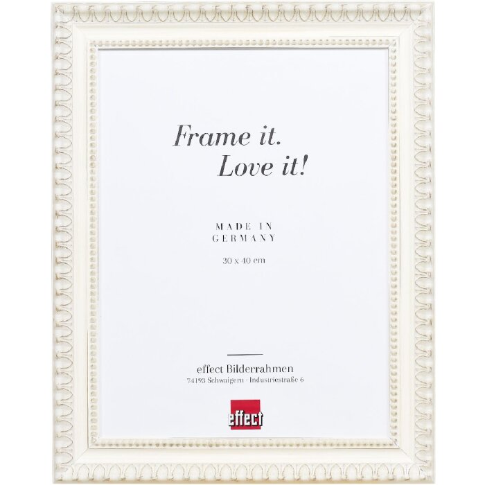 Cadre photo en bois baroque 50x65 cm blanc avec verre clair