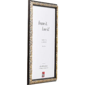 Cadre photo en bois Profil 86 Baroque noir-argent verre clair