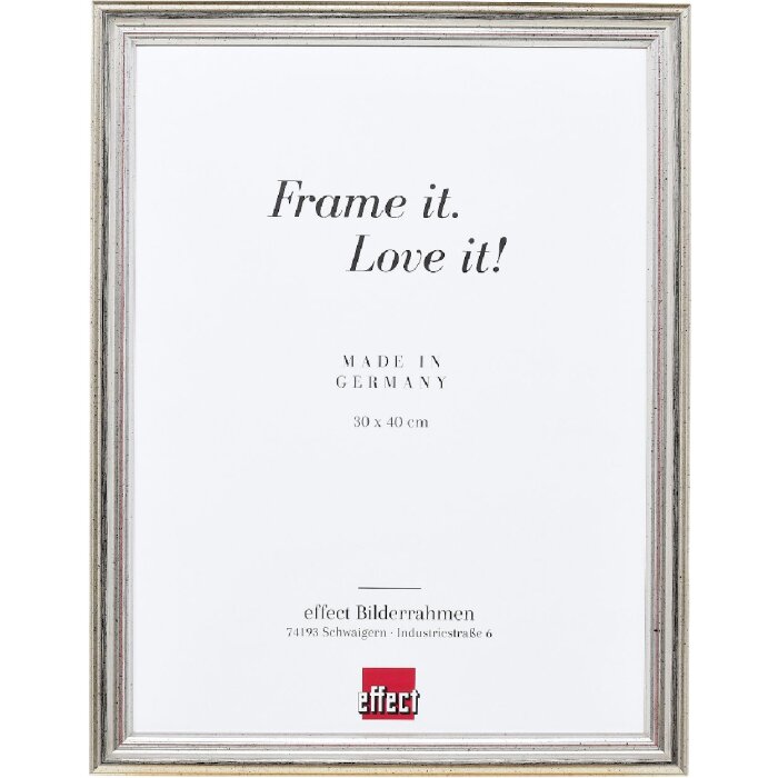 Cadre photo bois profil 44 argent 20x30 cm verre anti-reflets