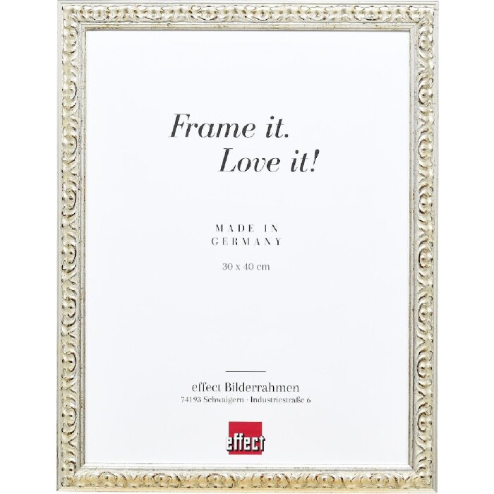 Cadre photo en bois baroque 70x100 cm argent avec verre anti-reflet